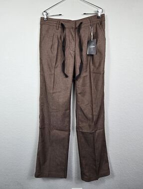 Flamingo Brown Drawstring Trousers Curvy Fit Relaxed Tailored Pants Career M